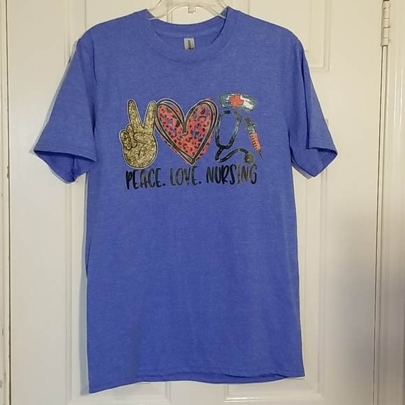 Peace Love Nursing Graphic Blue Tee Medium - Picture 1 of 7